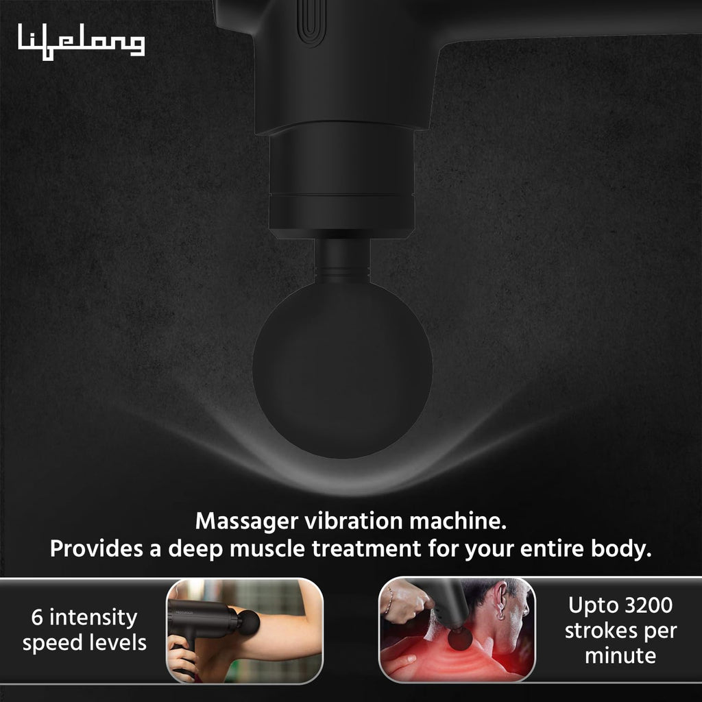 life long ViberX Massager/Massage Machine for Pain Relief/Fascial Gun/Deep Tissue Handheld Body Massager for Men and Women - Black