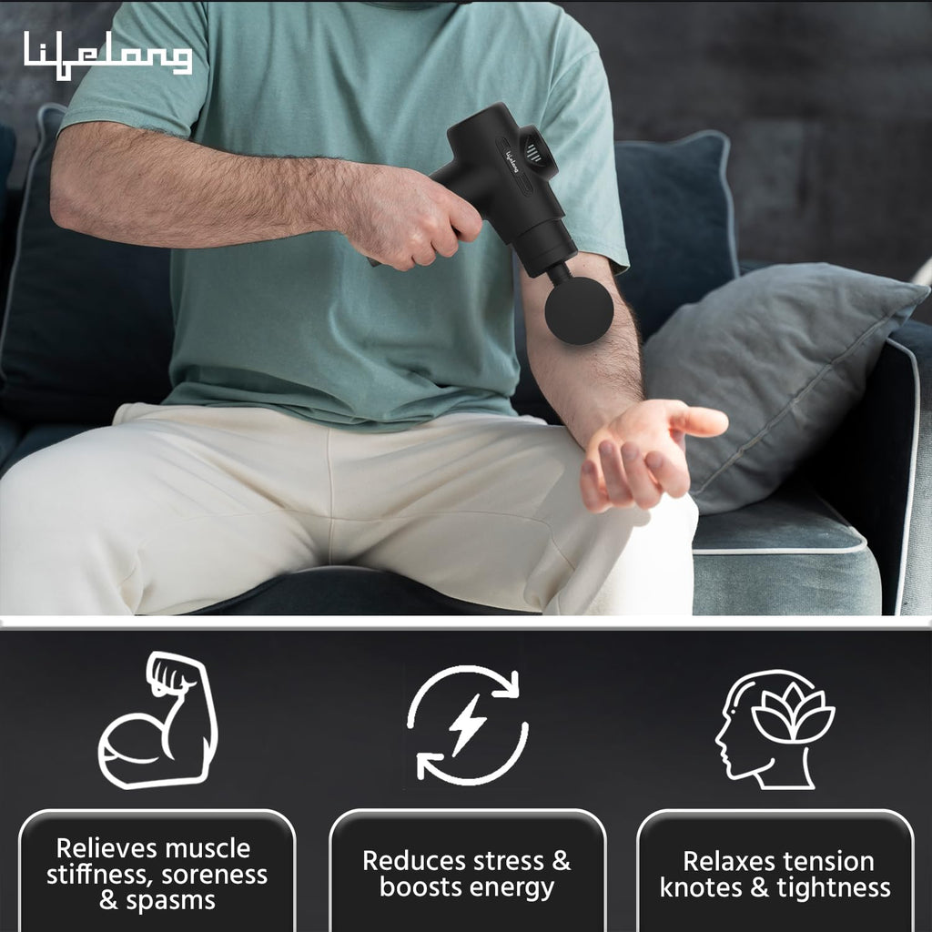 life long ViberX Massager/Massage Machine for Pain Relief/Fascial Gun/Deep Tissue Handheld Body Massager for Men and Women - Black