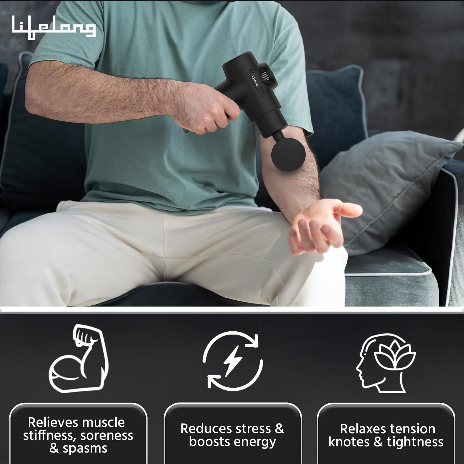 life long ViberX Massager/Massage Machine for Pain Relief/Fascial Gun/Deep Tissue Handheld Body Massager for Men and Women - Black