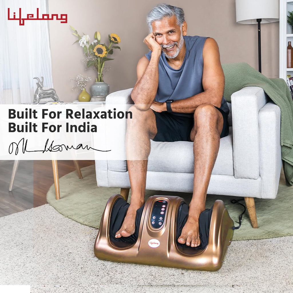 Lifelong Foot Massager Machine for Pain Relief with Kneading function - Also used as Leg Calf Massager - Corded Electric Foot Massage Machine for Home with Customizable Settings (LLM72, Brown)