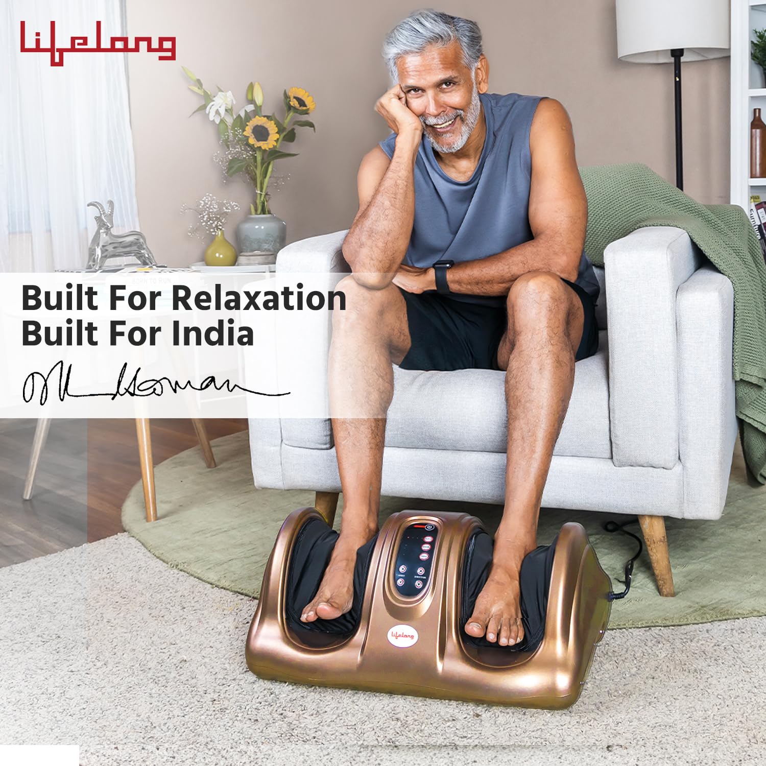 Lifelong Foot Massager Machine for Pain Relief with Kneading function - Also used as Leg Calf Massager - Corded Electric Foot Massage Machine for Home with Customizable Settings (LLM72, Brown)